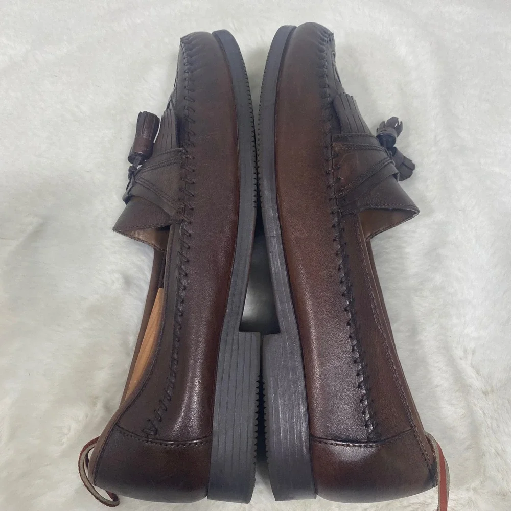 Giorgio‎ Brutini Mens 9.5 Brown Leather Woven Tassel Loafers Dress Shoes Preppy